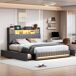 Cama doble: 4 cajones, LED, USB y mesitas de noche 145x207 Cama doble: 4 cajones, LED, USB y mesitas de noche 145x207 Gris