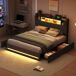 Cama doble: 4 cajones, LED, USB y mesitas de noche 145x207 Cama doble: 4 cajones, LED, USB y mesitas de noche 145x207 Gris