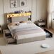 Cama: 4 cajones, LED, USB/Tipo-C, mesitas de noche 164x221 Cama: 4 cajones, LED, USB/Tipo-C, mesitas de noche 164x221 Beige
