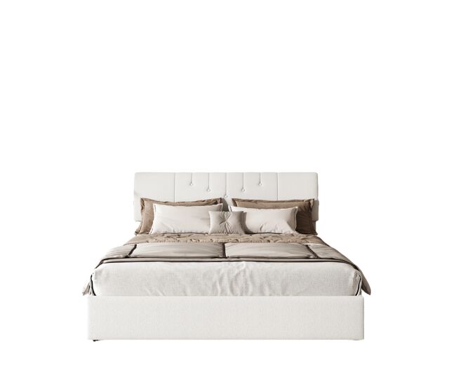 Cama abatible de 160x200 cm con cabecero ajustable, puertos USB-C/USB y almacenamiento integrado – Tejido de peluche blanco roto, moderno