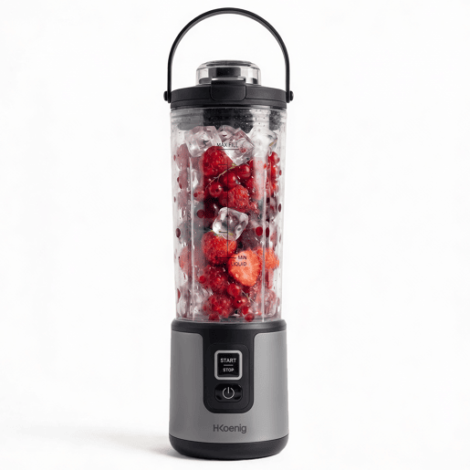 H.Koenig Mini Liquidificadora Portátil Recarregável 470 mL, Sem Fios 110W com 6 Lâminas em Aço Inoxidável, USB-C 3,5h, cinzento H.Koenig Mini Liquidificadora Portátil Recarregável 470 mL, Sem Fios 110W com 6 Lâminas em Aço Inoxidável, USB-C 3,5h, cinzento
