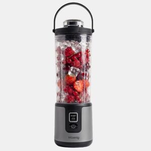 H.Koenig Mini Liquidificadora Portátil Recarregável 470 mL, Sem Fios 110W com 6 Lâminas em Aço Inoxidável, USB-C 3,5h, cinzento