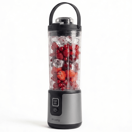H.Koenig Mini Liquidificadora Portátil Recarregável 470 mL, Sem Fios 110W com 6 Lâminas em Aço Inoxidável, USB-C 3,5h, cinzento H.Koenig Mini Liquidificadora Portátil Recarregável 470 mL, Sem Fios 110W com 6 Lâminas em Aço Inoxidável, USB-C 3,5h, cinzento