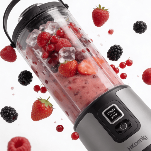 H.Koenig Mini Liquidificadora Portátil Recarregável 470 mL, Sem Fios 110W com 6 Lâminas em Aço Inoxidável, USB-C 3,5h, cinzento H.Koenig Mini Liquidificadora Portátil Recarregável 470 mL, Sem Fios 110W com 6 Lâminas em Aço Inoxidável, USB-C 3,5h, cinzento