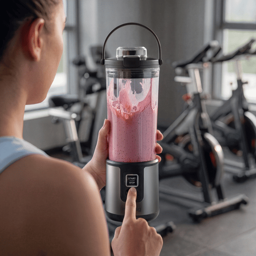 H.Koenig Mini Liquidificadora Portátil Recarregável 470 mL, Sem Fios 110W com 6 Lâminas em Aço Inoxidável, USB-C 3,5h, cinzento H.Koenig Mini Liquidificadora Portátil Recarregável 470 mL, Sem Fios 110W com 6 Lâminas em Aço Inoxidável, USB-C 3,5h, cinzento