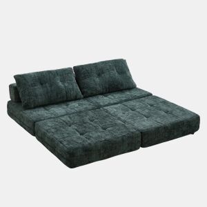 Poltrona Cama Dobrável em Chenille com Almofadas u2013 INFINITELOTH