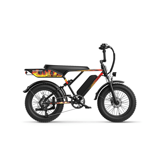 Bicicleta Elétrica JASION RetroVolt - 48V12.5AH Pneus De 20 Polegadas Travões Mecânicos - Preto Flamejante Bicicleta Elétrica JASION RetroVolt - 48V12.5AH Pneus De 20 Polegadas Travões Mecânicos - Preto Flamejante