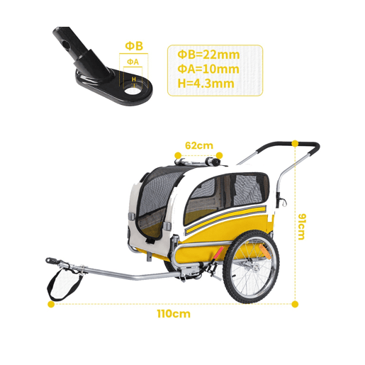Carrinho Pet Trailer Sepnine 20303B Dobrável 30KG, Rodas 40cm - Amarelo