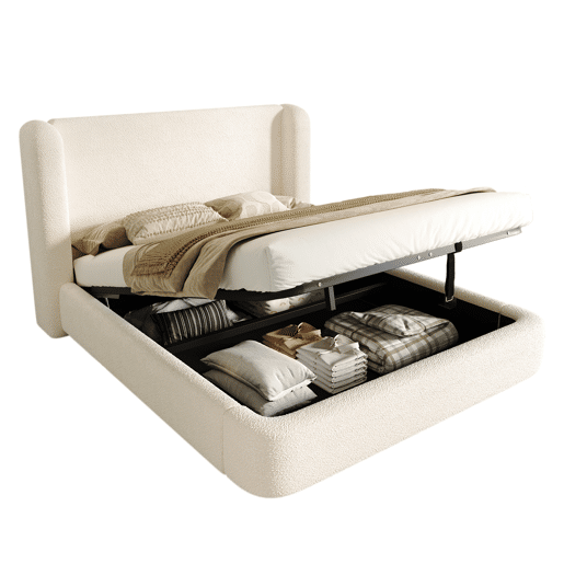 Cama de casal de tecido 180x200 cm com armazenamento,bege Cama de casal de tecido 180x200 cm com armazenamento,bege