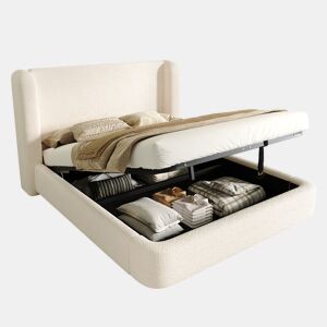 Cama de casal de tecido 180x200 cm com armazenamento,bege