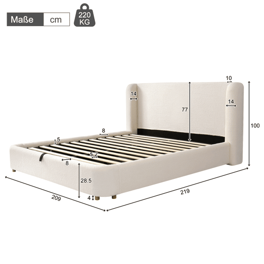 Cama de casal de tecido 180x200 cm com armazenamento,bege Cama de casal de tecido 180x200 cm com armazenamento,bege