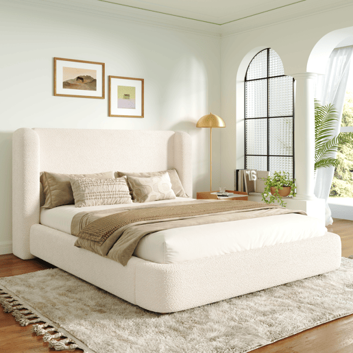 Cama de casal de tecido 180x200 cm com armazenamento,bege Cama de casal de tecido 180x200 cm com armazenamento,bege