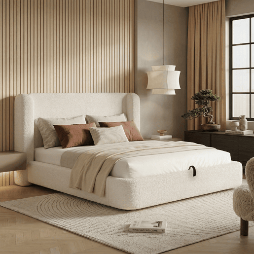 Cama de casal de tecido 180x200 cm com armazenamento,bege Cama de casal de tecido 180x200 cm com armazenamento,bege