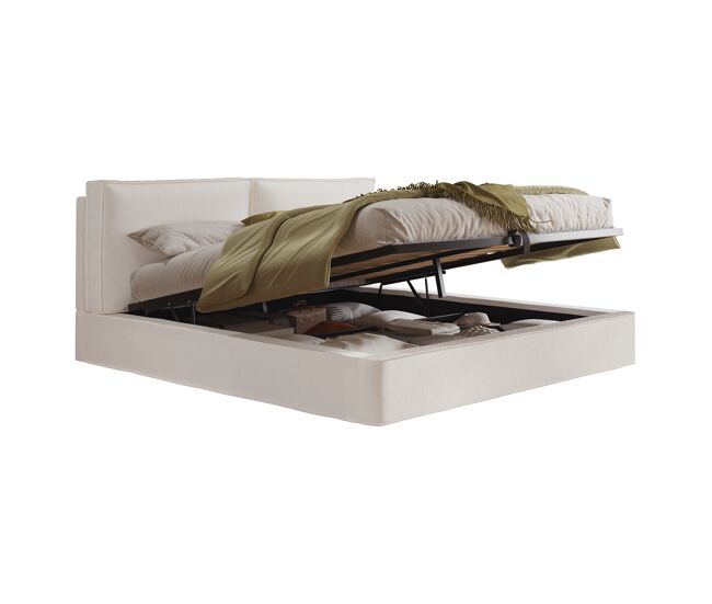 Cama de matrimonio de tela 180x200 cm con almacenaje,beige