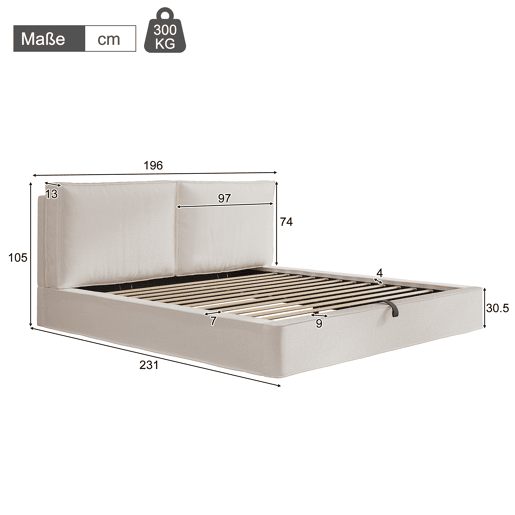 Cama de casal de tecido 180x200 cm com armazenamento,bege Cama de casal de tecido 180x200 cm com armazenamento,bege