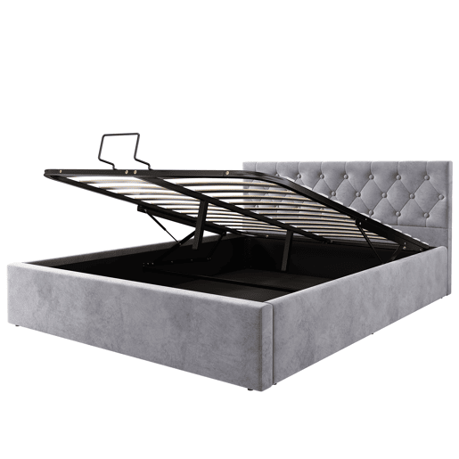 Cama de casal de veludo 140x200 cm com armazenamento,cinza