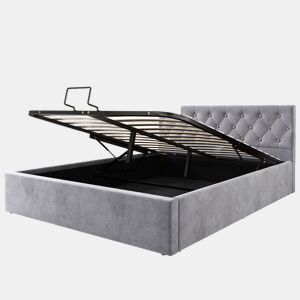 Cama de casal de veludo 140x200 cm com armazenamento,cinza