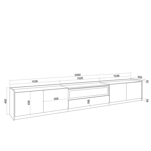 Móvel de TV, Muito espaço de arrumação, 310x37x50cm, Para televisores até 80, Lareira eléctrica, Led, Estilo moderno, Carvalho e preto