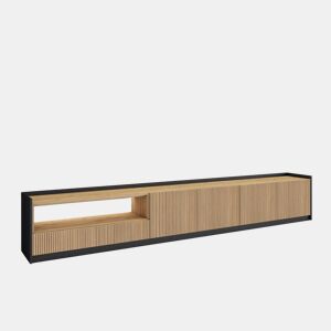 Móvel de TV, Muito espaço de arrumação, 310x37x50cm, Para televisores até 80, Led, Estilo moderno, Carvalho e preto