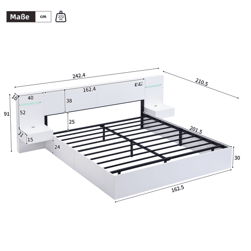 Cama de casal de mdf 160x200 cm,branco Cama de casal de mdf 160x200 cm,branco