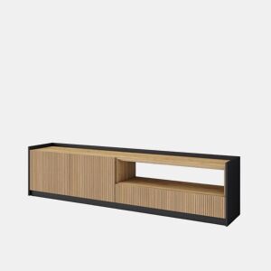 Móvel de TV, Muito espaço de arrumação, 207x37x50cm, Para televisores até 80, Estante para TV, Estilo moderno, Carvalho e preto