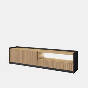 Móvel de TV, Muito espaço de arrumação, 207x37x50cm, Para televisores até 80, Led, Estilo moderno, Carvalho e preto