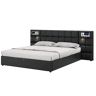 Cama de casal de linho 180x200 cm com armazenamento,preto
