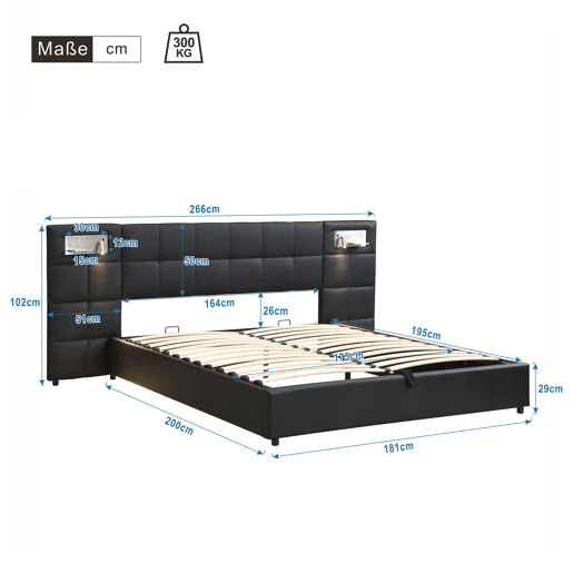 Cama de casal de linho 180x200 cm com armazenamento,preto Cama de casal de linho 180x200 cm com armazenamento,preto