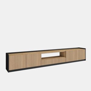 Móvel de TV, Muito espaço de arrumação, 310x37x50cm, Para televisores até 80, Estante para TV, Estilo moderno, Carvalho e preto