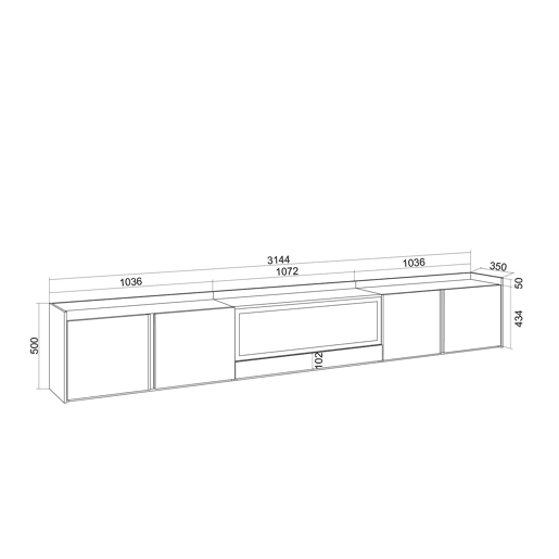Móvel de TV, Muito espaço de arrumação, 315x35x50cm, Para televisores até 80, Lareira eléctrica XXL, Estilo moderno, Carvalho e preto