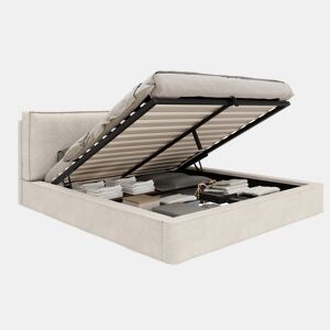 Cama de casal de tecido 160x200 cm com armazenamento,bege