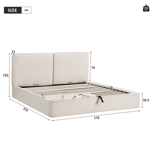 Cama de casal de tecido 160x200 cm com armazenamento,bege Cama de casal de tecido 160x200 cm com armazenamento,bege