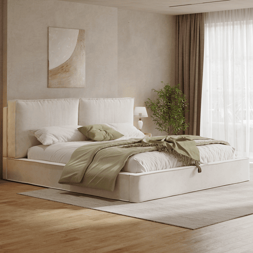 Cama de casal de tecido 160x200 cm com armazenamento,bege Cama de casal de tecido 160x200 cm com armazenamento,bege