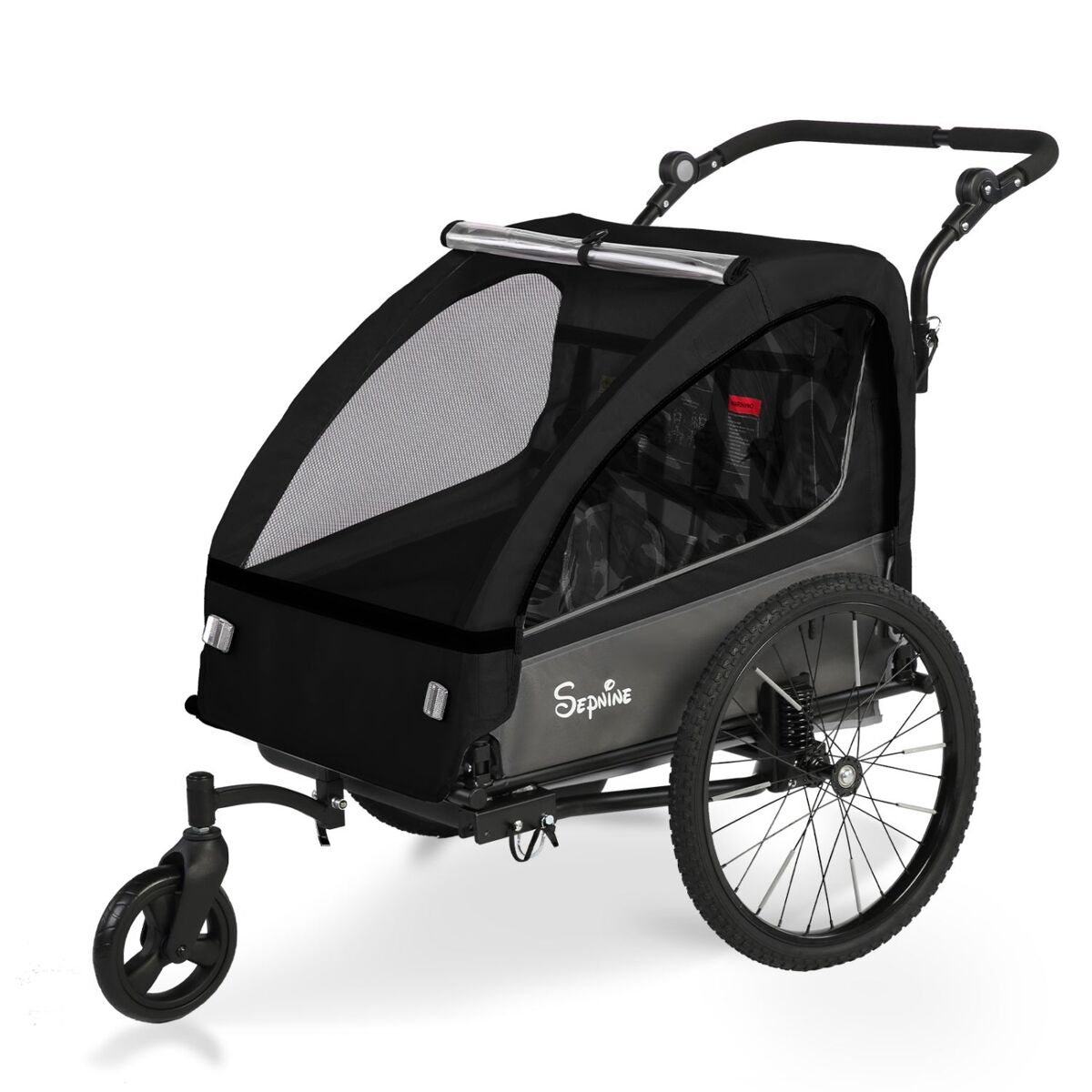 Sepnine bt920 remolque bicicleta infantil – 2 niños, plegable - negro