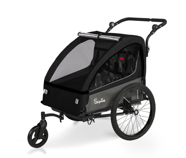 Sepnine bt920 remolque bicicleta infantil – 2 niños, plegable - negro