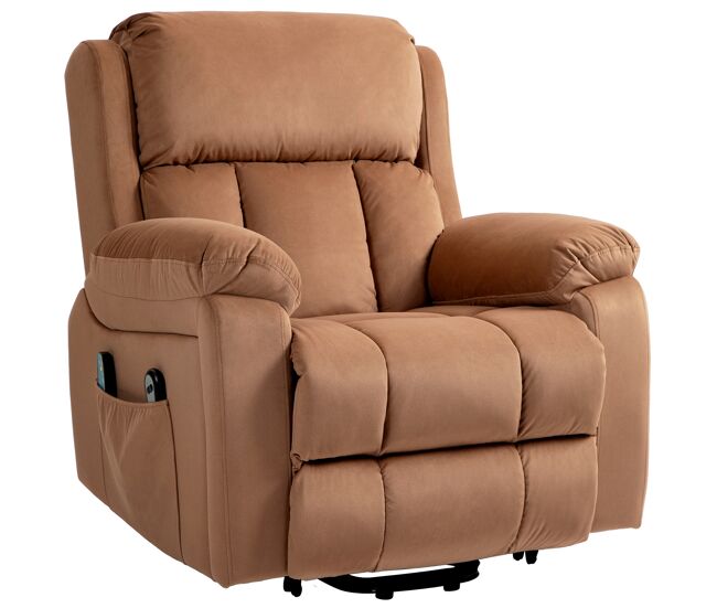 Sillón relax reclinable eléctrico levanta personas con masaje vibratorio y calor control remoto reposapiés marrón