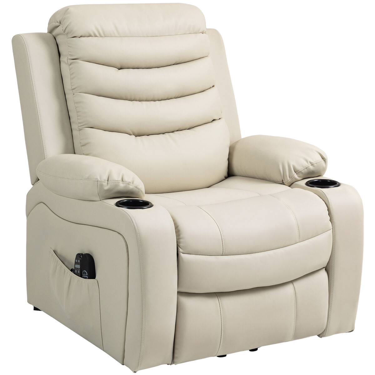 Sillón relax reclinable eléctrico levanta personas con masaje vibratorio y calor puerto usb control remoto crema