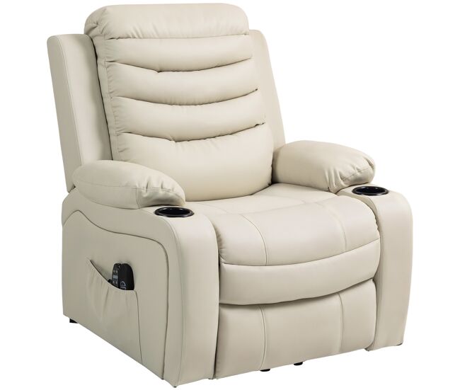 Sillón relax reclinable eléctrico levanta personas con masaje vibratorio y calor puerto usb control remoto crema