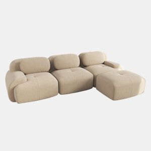 MEUBLES COSY Sofá modular de 3 lugares em veludo cotelê loveseat sem estrutura com braços curvos e espuma de alta densidade com chaise longue para sala estilo moderno 298x178x75cm Bege