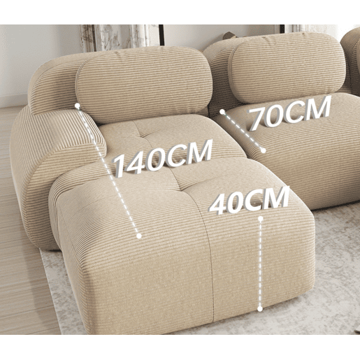 MEUBLES COSY Sofá modular de 3 lugares em veludo cotelê loveseat sem estrutura com braços curvos e espuma de alta densidade com chaise longue para sala estilo moderno 298x178x75cm Bege MEUBLES COSY Sofá modular de 3 lugares em veludo cotelê loveseat sem estrutura com braços curvos e espuma de alta densidade com chaise longue para sala estilo moderno 298x178x75cm Bege