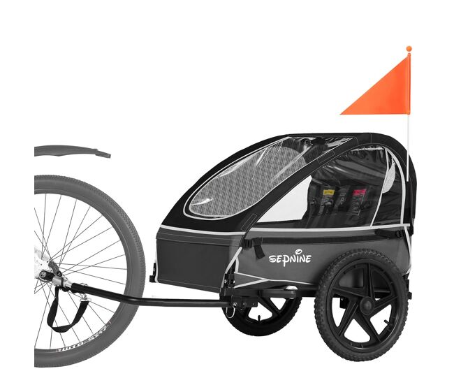 Sepnine bt609 remolque bicicleta infantil – 2 niños, plegable, impermeable - negro