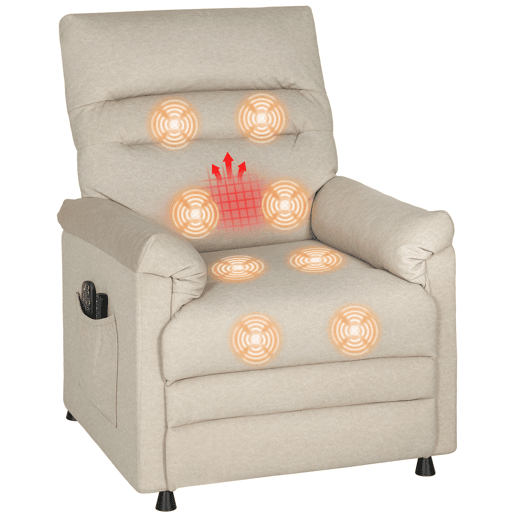 Poltrona elétrica reclinável Relax com aquecimento lombar, massagem, vibração, motor silencioso, função de memória, bege Poltrona elétrica reclinável Relax com aquecimento lombar, massagem, vibração, motor silencioso, função de memória, bege