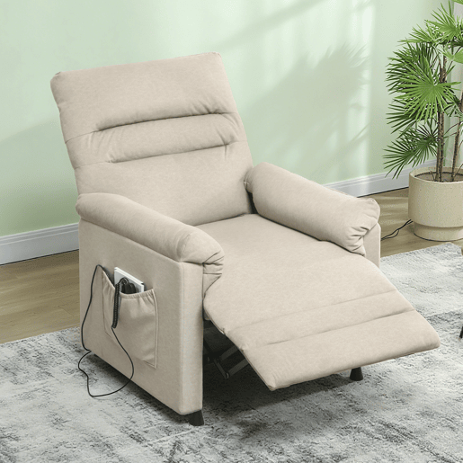Poltrona elétrica reclinável Relax com aquecimento lombar, massagem, vibração, motor silencioso, função de memória, bege Poltrona elétrica reclinável Relax com aquecimento lombar, massagem, vibração, motor silencioso, função de memória, bege