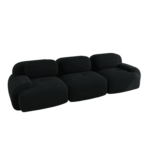 MEUBLES COSY Sofá modular de 3 lugares em veludo cotelê loveseat sem estrutura com braços curvos e espuma de alta densidade para sala estilo moderno 298x103x75cm Preto MEUBLES COSY Sofá modular de 3 lugares em veludo cotelê loveseat sem estrutura com braços curvos e espuma de alta densidade para sala estilo moderno 298x103x75cm Preto