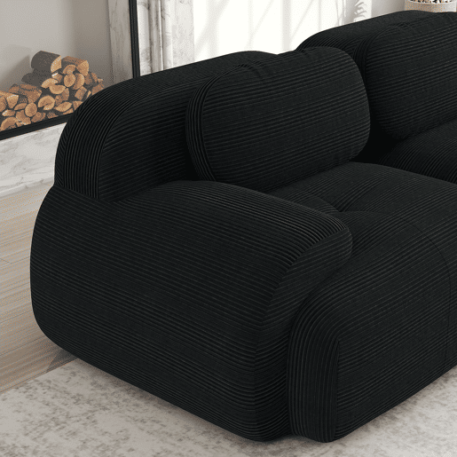 MEUBLES COSY Sofá modular de 3 lugares em veludo cotelê loveseat sem estrutura com braços curvos e espuma de alta densidade para sala estilo moderno 298x103x75cm Preto MEUBLES COSY Sofá modular de 3 lugares em veludo cotelê loveseat sem estrutura com braços curvos e espuma de alta densidade para sala estilo moderno 298x103x75cm Preto