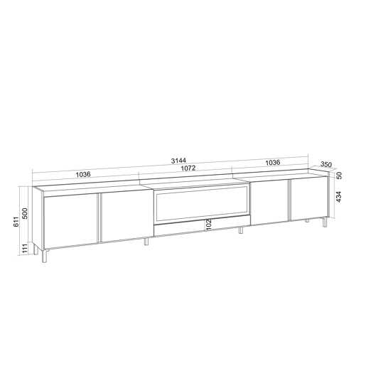 Móvel de TV, Muito espaço de arrumação, 315x35x61cm, Para televisores até 80, Lareira eléctrica XXL, Design industrial, Estilo moderno, Carvalho e preto