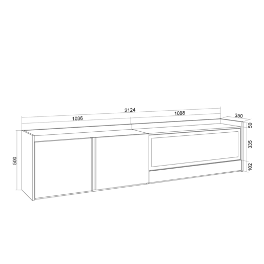 Móvel de TV, Muito espaço de arrumação, 212x35x50cm, Para televisores até 80, Lareira eléctrica XXL, Suspensos, Led, Estilo moderno, Carvalho e preto