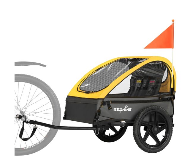Sepnine bt609 remolque bicicleta infantil – 2 niños, plegable, impermeable - amarillo