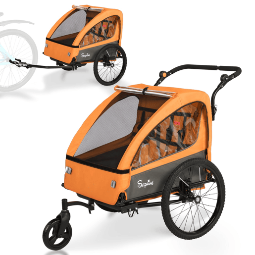 Sepnine BT920 Reboque Bicicleta Infantil u2013 2 Crianças, Dobrável, Laranja Sepnine BT920 Reboque Bicicleta Infantil u2013 2 Crianças, Dobrável, Laranja