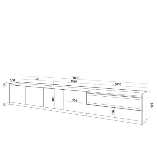 Móvel de TV, Muito espaço de arrumação, 310x37x50cm, Para televisores até 80, Lareira eléctrica, Led, Estilo moderno, Carvalho e preto